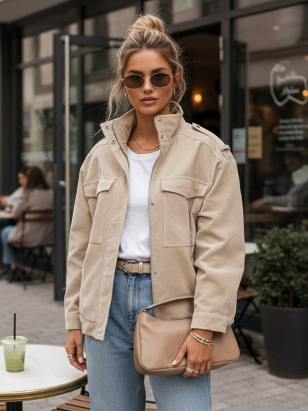 Dámska béžová semišová bomber bunda  (ty5653)