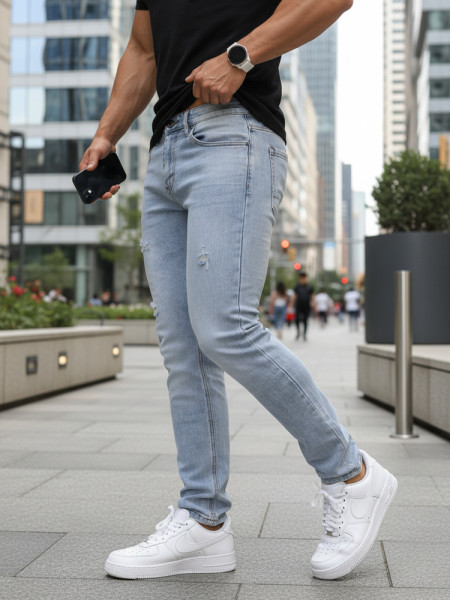Pánske slim fit džínsy s oderkami, svetlomodré (ux4488)