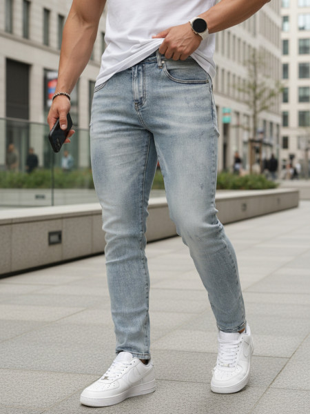 Pánske slim fit džínsy v svetlomodrej farbe (ux4489)