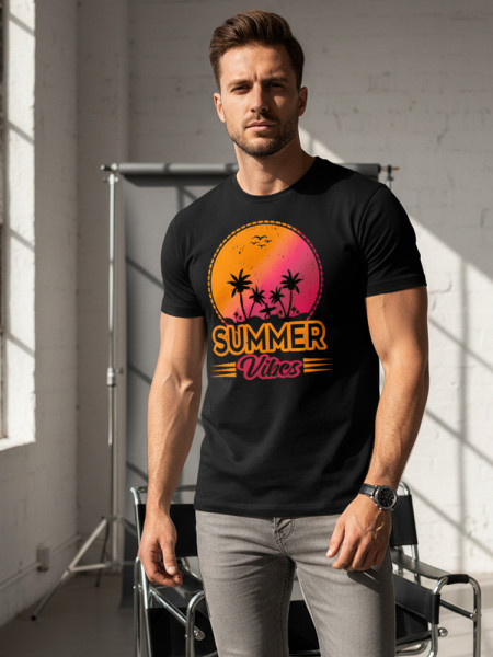 Pánske tričko s potlačou Summer Vibes, čierne (nx047r)