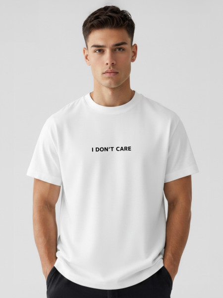 Pánske oversize tričko s nápisom I DON'T CARE biele (nx1044r-wh-o)