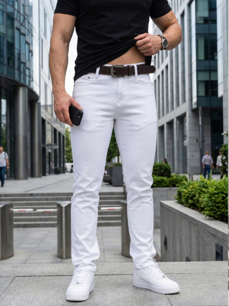 Pánske slim fit džínsy s opaskom, biele (ux4498)