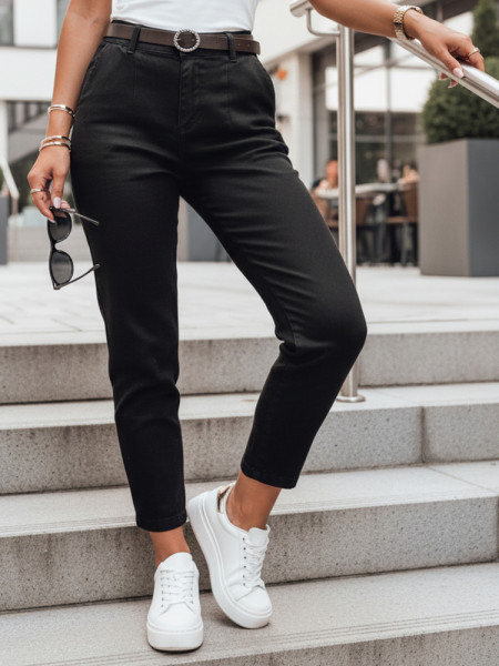 Dámske nohavice slim fit TAIRONIK čierne s opaskom (uy2721)