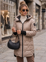 Dámska prešívaná prechodná bunda s kapucňou camel (ty5790)