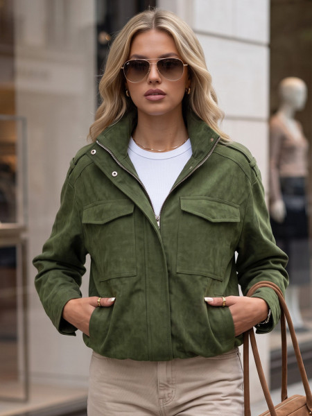 Dámska zelená semišová bomber bunda (ty5959)