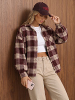 Dámska oversize bordová kockovaná košeľová bunda (ty6047)