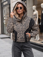 Dámska prechodná bunda s leopardím vzorom a kapucňou, béžová (ty6041)