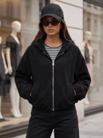 Dámska oversized manšestrová bunda s kapucňou, čierna (ty6062)