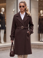 Elegantný dámsky kabát, priliehavý, s opaskom, hnedý (ny0794)