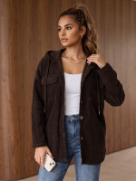 Dámska oversized manšestrová bunda s kapucňou, čokoládová (ty6050)