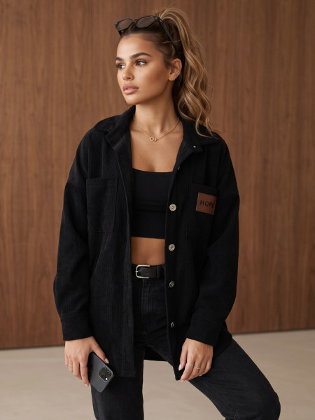 Dámska menčestrová oversize košeľová bunda čierna (ty6056)