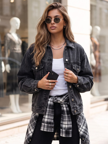 Dámska džínsová bunda STEFANIA oversize čierna (ty6011)